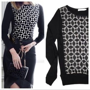 Ann Fontaine Geometric Semi Sheer Sweater Classy